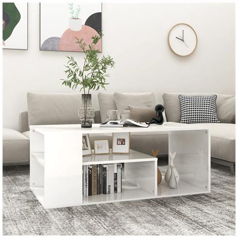 Lusso Casadino -  Tavolino Da Salotto Bianco Lucido 100x50x40cm Legno Multistrato - Foto 6