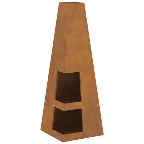 Braciere con Stoccaggio per Legna 35x35x100 cm Acciaio Invecchiato - Foto 1