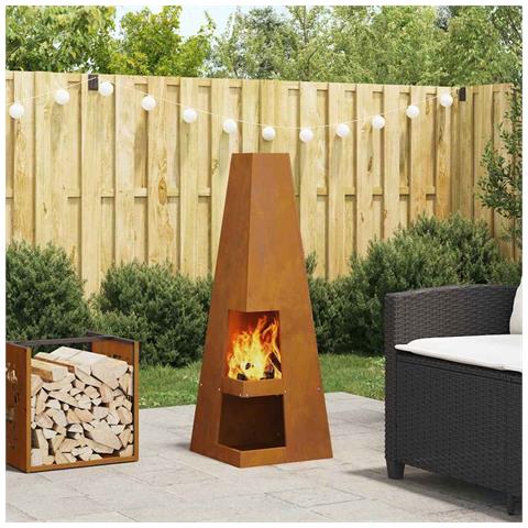 Braciere con Stoccaggio per Legna 35x35x100 cm Acciaio Invecchiato - Foto 2