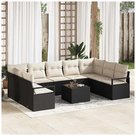 Set di divani da giardino  9 pezzi con cuscini in polirattan marrone, Divano da giardino  a 2 posti con spazio di stivaggio e cuscini in polirattan nero - Foto 2