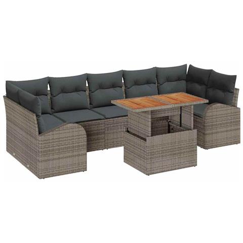 Set Divano da Giardino  8 Pezzi con Cuscini Grigio Rattan Polietilene, Divano da Giardino  a Due Posti con Ripostiglio e Cuscini Grigio Rattan Polietilene - Foto 1