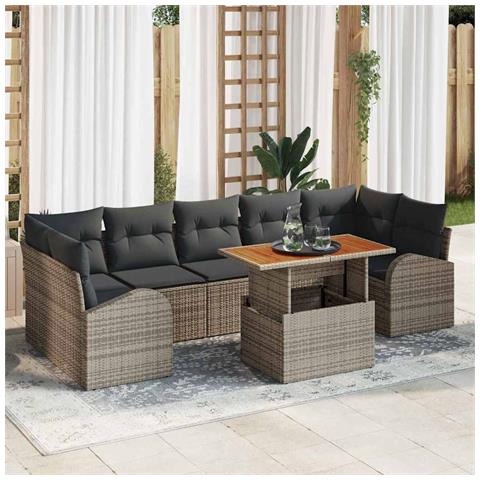 Set Divano da Giardino  8 Pezzi con Cuscini Grigio Rattan Polietilene, Divano da Giardino  a Due Posti con Ripostiglio e Cuscini Grigio Rattan Polietilene - Foto 2