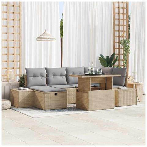 Set Divano da Giardino 7 Pezzi con Cuscini Beige Polirattan - Foto 2