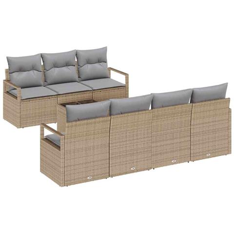 Set Divano da Giardino a 8 Pezzi con Cuscini Beige Polirattan,  Divano da Giardino a 2 Posti con Cuscini Beige Polirattan - Foto 1