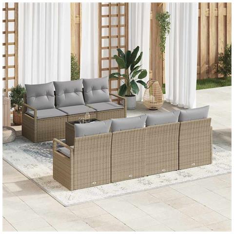 Set Divano da Giardino a 8 Pezzi con Cuscini Beige Polirattan,  Divano da Giardino a 2 Posti con Cuscini Beige Polirattan - Foto 2