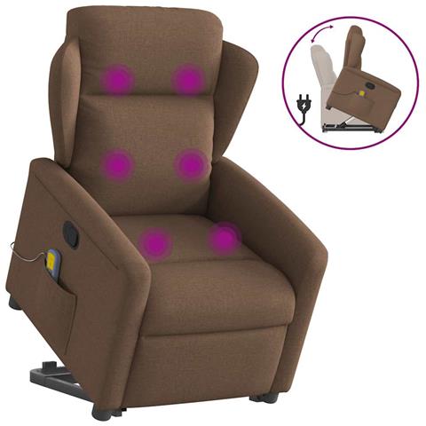 Poltrona Alzapersona Massaggiante Reclinabile Marrone Tessuto - Foto 1