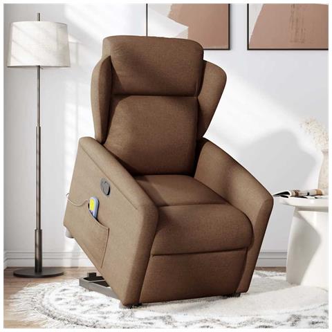 Poltrona Alzapersona Massaggiante Reclinabile Marrone Tessuto - Foto 2