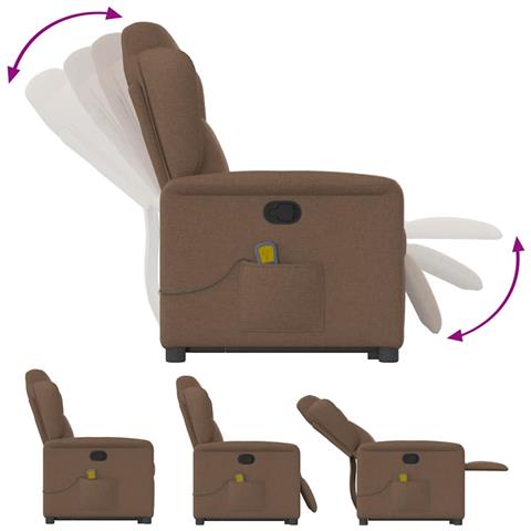 Poltrona Alzapersona Massaggiante Reclinabile Marrone Tessuto - Foto 9