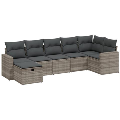 Set Divani da Giardino 7pz con Cuscini Grigio Chiaro Polyrattan - Foto 1