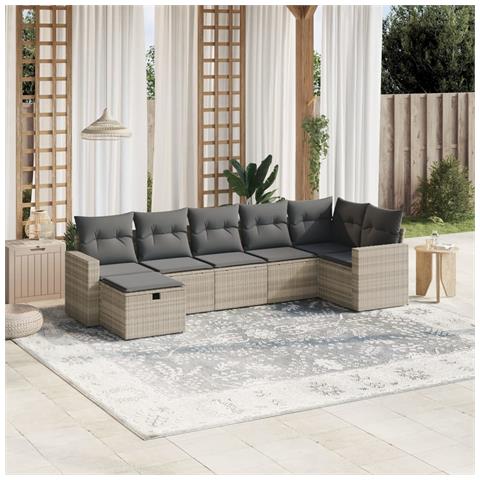 Set Divani da Giardino 7pz con Cuscini Grigio Chiaro Polyrattan - Foto 2