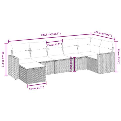 Set Divani da Giardino 7pz con Cuscini Grigio Chiaro Polyrattan - Foto 4