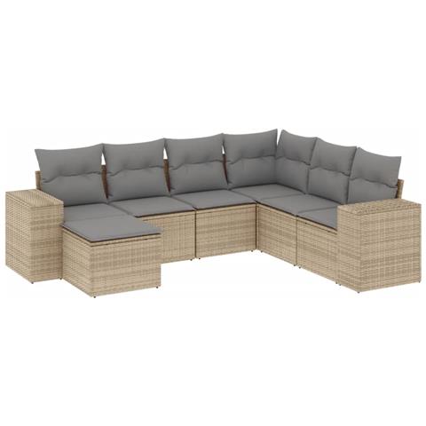 Set Divani da Giardino 7 pz con Cuscini Beige in Polyrattan - Foto 1