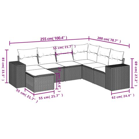 Set Divani da Giardino 7 pz con Cuscini Beige in Polyrattan - Foto 3