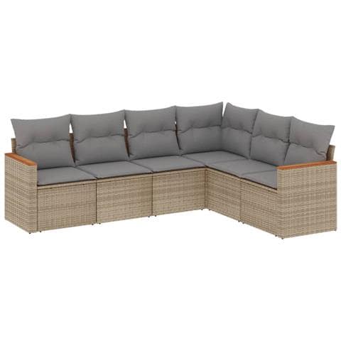Set Divano da Giardino 6 pz con Cuscini Beige Misto Polyrattan - Foto 1