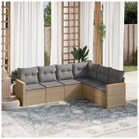 Set Divano da Giardino 6 pz con Cuscini Beige Misto Polyrattan - Foto 2