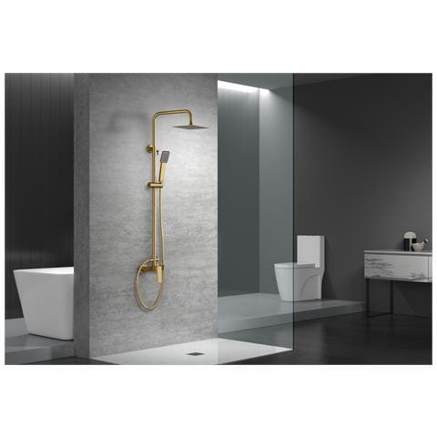 Imex Colonna Doccia Monocomando Oro Spazzolato In Ottone E Acciaio Inox S304 Con Soffione Extra Piatto Ø20 Cm Anticalcare Asta Doccia Estensibile Cartuccia Ceramica Ø35 Mm Tubo Flessibile Pvc 15 - Foto 1