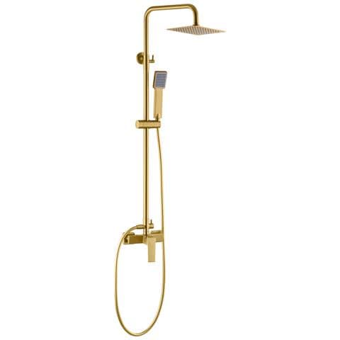 Imex Colonna Doccia Monocomando Oro Spazzolato In Ottone E Acciaio Inox S304 Con Soffione Extra Piatto Ø20 Cm Anticalcare Asta Doccia Estensibile Cartuccia Ceramica Ø35 Mm Tubo Flessibile Pvc 15 - Foto 2