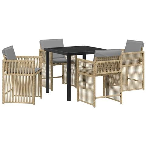 Set da Pranzo per Giardino 5 pcs Beige polyrattan - Foto 1