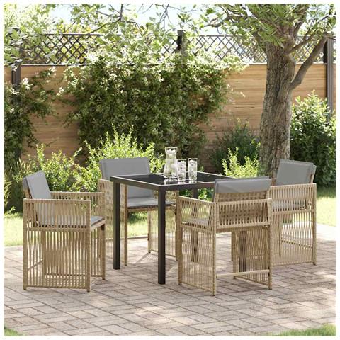 Set da Pranzo per Giardino 5 pcs Beige polyrattan - Foto 2