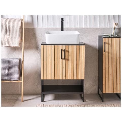 Mobile Lavabo Miscanti Legno Di Bambù 60 Cm Marrone Chiaro - Foto 1