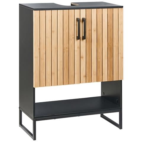 Mobile Lavabo Miscanti Legno Di Bambù 60 Cm Marrone Chiaro - Foto 2