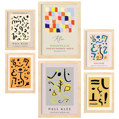 Set Di 6 Stampe Dalla Collezione Di Pannelli Con Collage Estetico Di Paul Klee Per La Decorazione D'interni A3 & A4 Telaio In Legno Chiaro - Foto 1