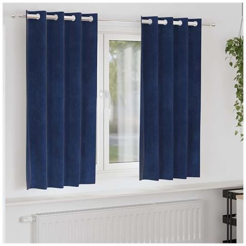 Tende con tende 2 pcs Blu scuro 140 x 175 cm Velluto - Foto 2