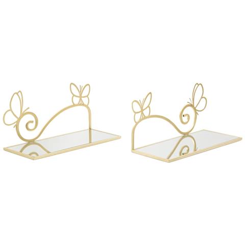 Comodino Mensola Da Parete Butterfly Con Specchio Dorato — Coppia 41,5x18x21 Cm - Foto 1