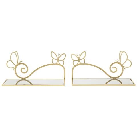 Comodino Mensola Da Parete Butterfly Con Specchio Dorato — Coppia 41,5x18x21 Cm - Foto 2