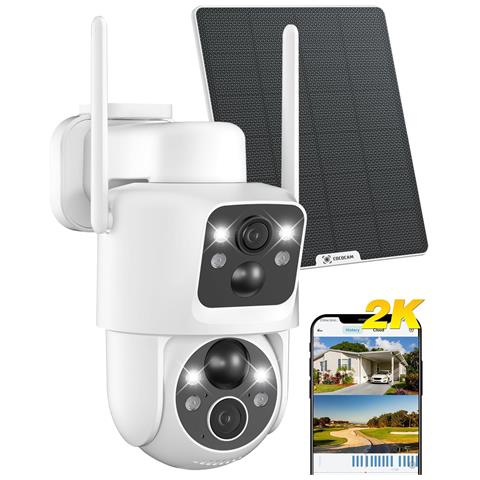 2k Telecamera Wi-fi Esterno Senza Fili Solare Ptz Con Doppio Obiettivo Doppio Pir, Batteria 10000mah, 355°p 90°t, Intelligenza Artificiale, Pannello Solare 6w, Ip66 - Foto 1