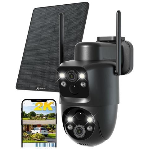 2k Telecamera Wi-fi Esterno Senza Fili Solare Ptz Con Doppio Obiettivo Doppio Pir, Batteria 10000mah, 355°p 90°t, Intelligenza Artificiale, Pannello Solare 6w, Ip66 - Foto 4