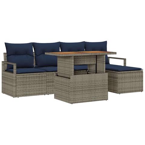 Set da Pranzo per Giardino con cuscino 6 pcs Grigio e Blu Navy - Foto 1