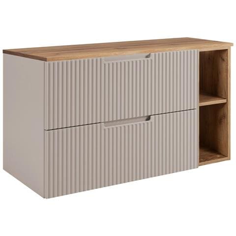 Mobile da bagno, Beige e bianco, 80 cm, 2 cassetti con chiusura ammortizzata, Frontali scanalati - Foto 1