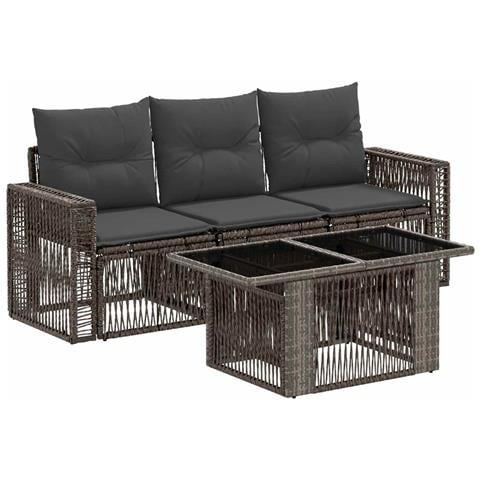 Set Divano da Giardino 4 pz Grigio e Grigio Scuro polyrattan - Foto 1