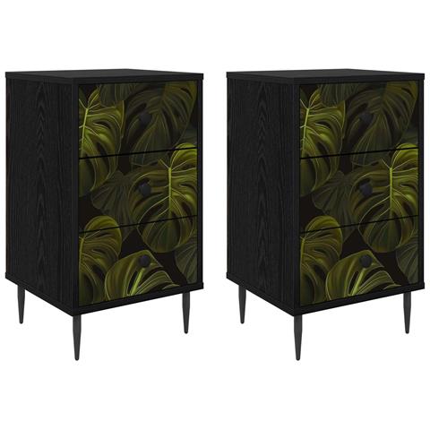 Armadio da Notte ELBURG 2 pz Rovere Nero 36 x 33 x 61 cm - Foto 1