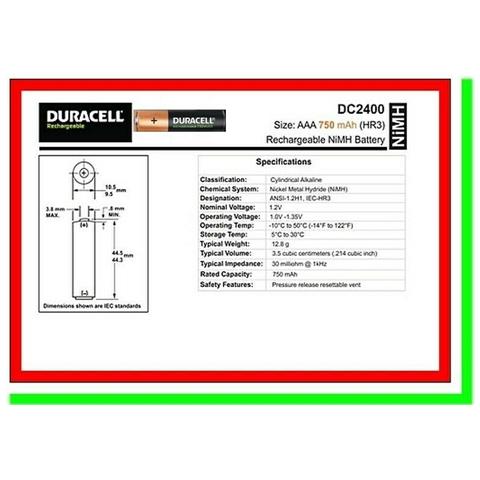 4 Pile Batterie Duracell Ricaricabili Aaa Ministilo Hr03 Dc2400 Nimh 750mah - Foto 3