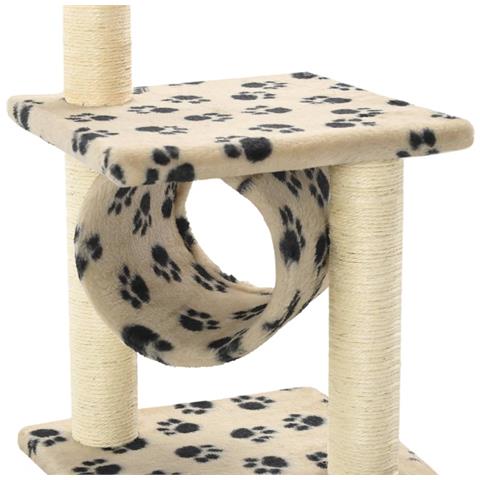 Albero Per Gatti E Tiragraffi Sisal 65 Cm Zampe Stampate Beige - Foto 4