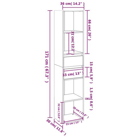 Libreria Nera 36x30x171 cm in Legno Multistrato - Foto 6