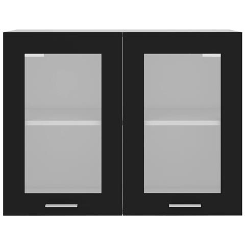 Mobile Pensile con Vetro “Lyon” Nero 80x31x60 cm - Foto 2