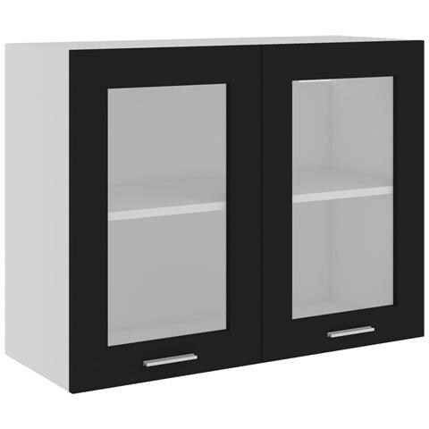 Mobile Pensile con Vetro “Lyon” Nero 80x31x60 cm - Foto 1