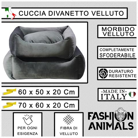 Divanetto Con Cuscino In Velluto Completamente Sfoderabile Cuccia Letto Per Cani Gatti Made In Italy (grigio-s-55x45x18 Cm) - Foto 2