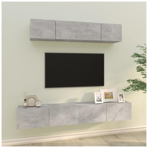 Set Di Mobili Porta Tv 4 Pz Grigio Cemento In Legno Multistrato - Foto 7