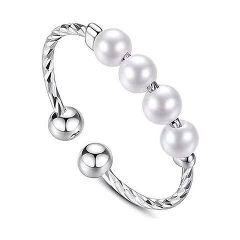 Anello Antistress Regolabile Con Perline Girevoli Silver S - Foto 1