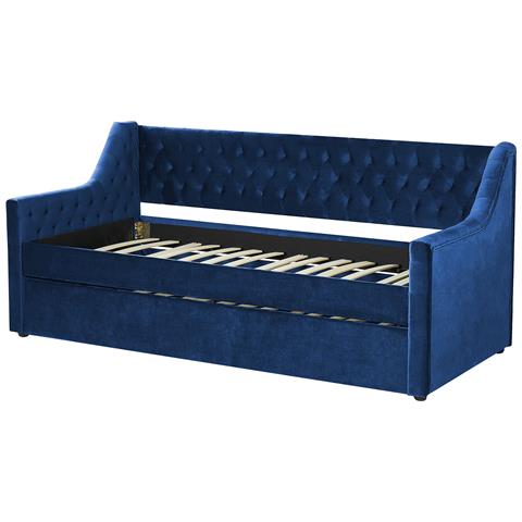 Letto Estraibile Velluto Montargis 90 X 200 Cm Blu Marino - Foto 2