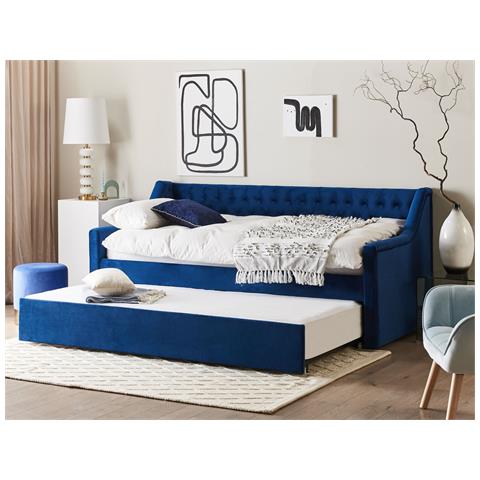 Letto Estraibile Velluto Montargis 90 X 200 Cm Blu Marino - Foto 1