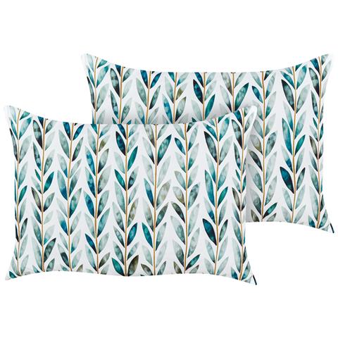 Set Di 2 Cuscini Da Esterno Tessuto Bianco E Verde 40 X 60 Cm Loano - Foto 2