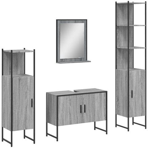 Set Mobili Da Bagno 4 Pz Grigio Sonoma In Legno Multistrato - Foto 1
