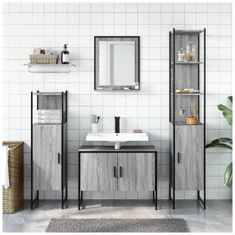 Set Mobili Da Bagno 4 Pz Grigio Sonoma In Legno Multistrato - Foto 2