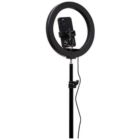 Kit Influence Xl Light Ring Bianco 26cm Con Treppiede 1,6m, Nero - Foto 2