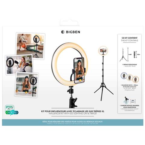 Kit Influence Xl Light Ring Bianco 26cm Con Treppiede 1,6m, Nero - Foto 5